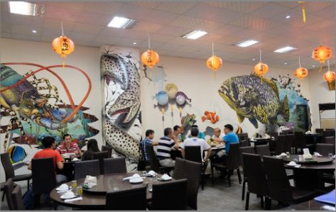 蒙山海鲜餐厅墙体彩绘